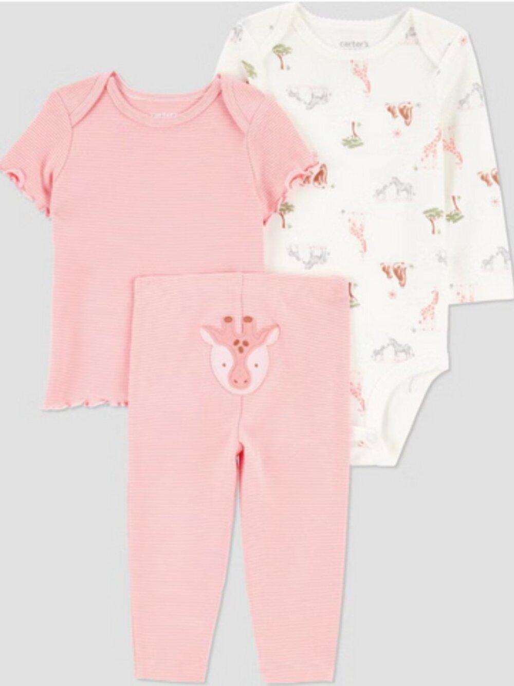 Carter's JOY Baby Girls 3pc Striped Giraffe Set Pink Newborn NWT